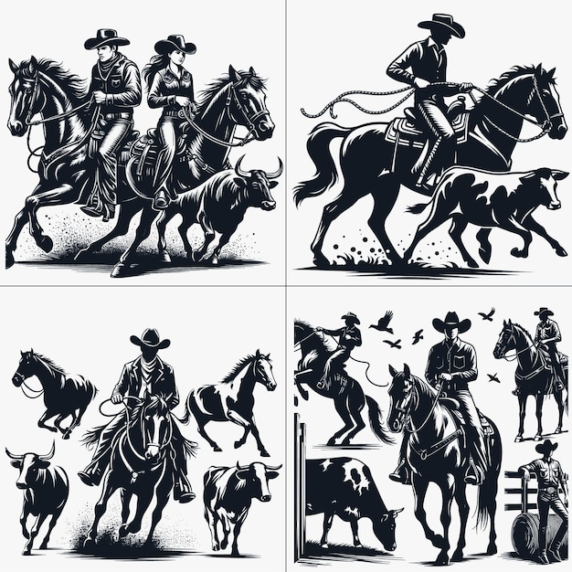 Cowboy Cowgirl Bundle Country Southern Country Boy Silhouette Western vector file