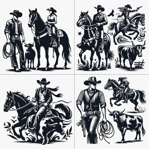 Cowboy Cowgirl Bundle Country Southern Country Boy Silhouette Western vector file