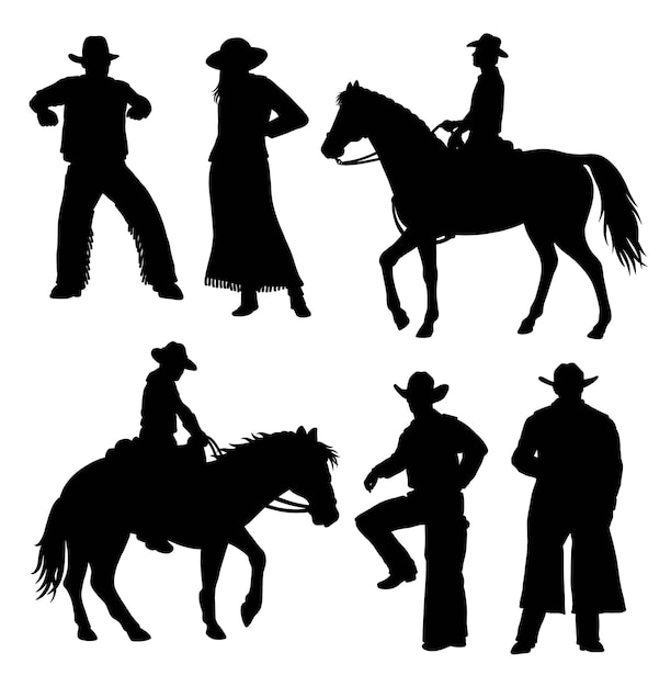 Cowboy and cowgirl pose silhouette