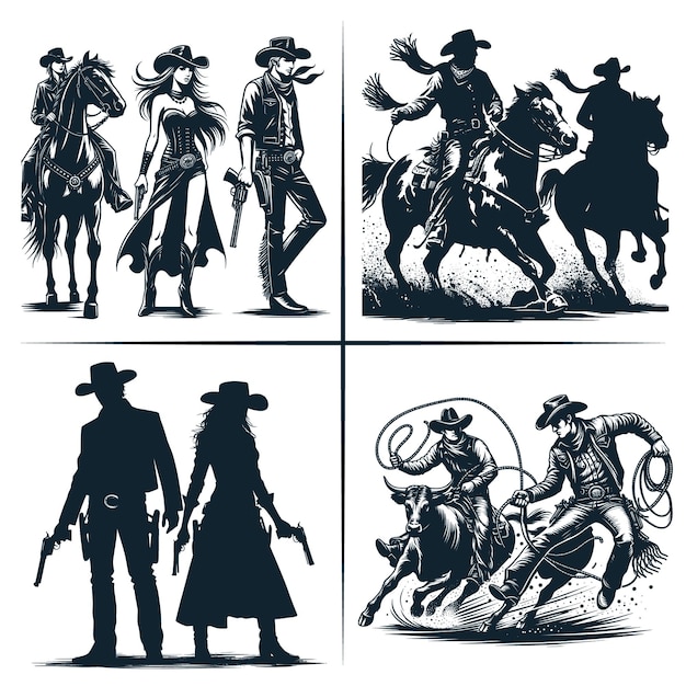 cowboy and cowgirl vector vector bundle File