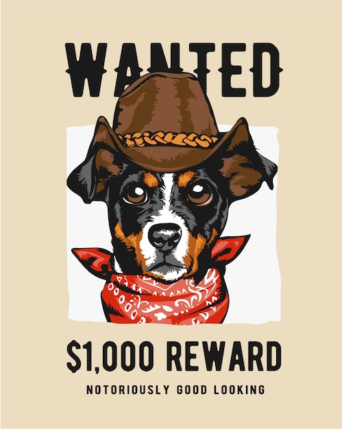 cowboy dog in wanted sign illustration