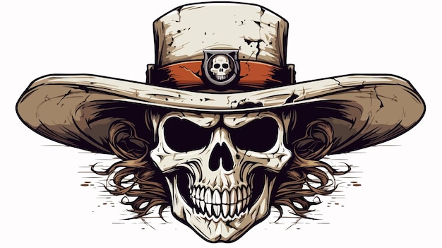 Vector cowboy grim reaper skull in country western hat