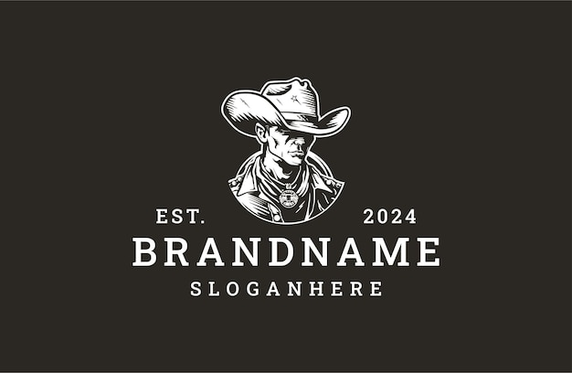 Cowboy logo engraving style vector illustrations on black background