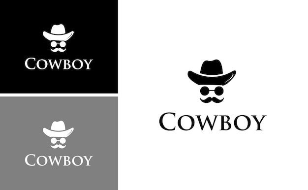 cowboy logo with vector hat and wearing glasses