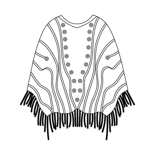 Cowboy Mexican poncho with an ornament. National symbol of Mexico. Illustration, sketch for coloring