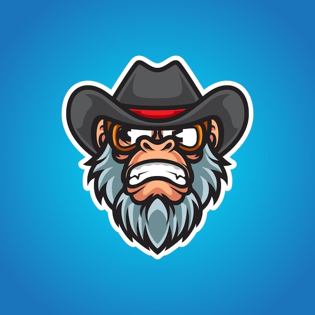 Cowboy Monkey Head Mascot Logo