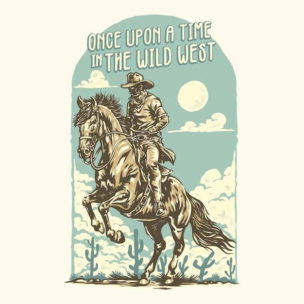 Cowboy rides the jumping horse in the wild west isolated illustration