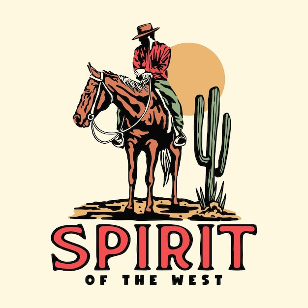 Cowboy riding horse in a desert illustration