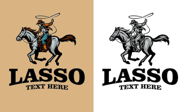 Cowboy Riding Horse and Holding the Lasso Rope