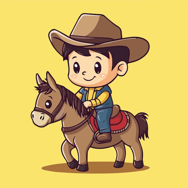 Vector cowboy riding a horse with hat cartoon style vector illustration