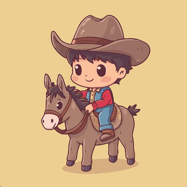 Vector cowboy riding a horse with hat cartoon style vector illustration