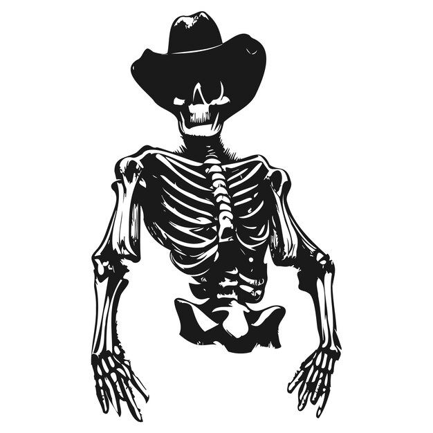 Vector cowboy skeleton tattoo hand drawn vector black and white clip art