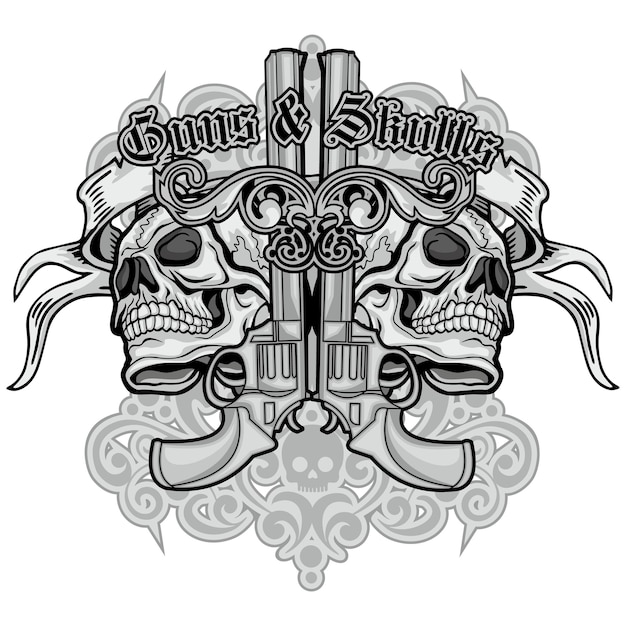 cowboy skull and revolvers, grunge vintage design t shirts