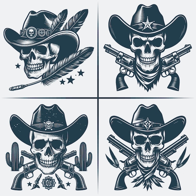 Cowboy Skull Vector Silhouette Svg Bundle File