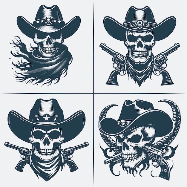 Cowboy Skull Vector Silhouette Svg Bundle File