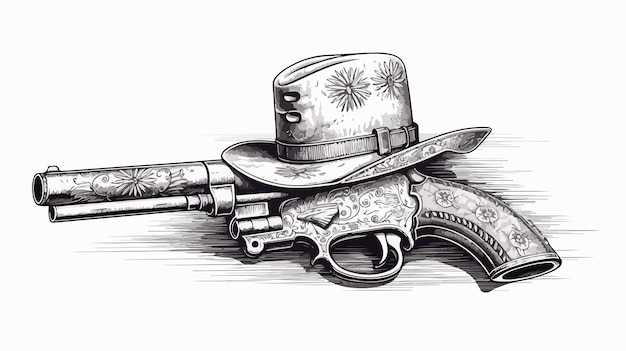 Vector cowboy western hat and pair of crossed pistol guns