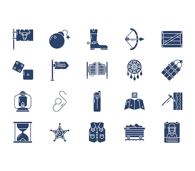 Cowboy and Wild West icon set