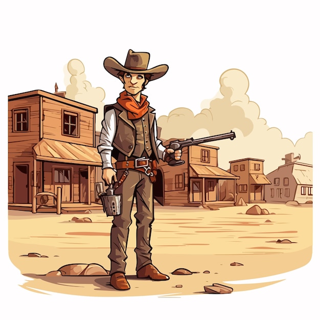 Vector cowboy with gun in western illustration