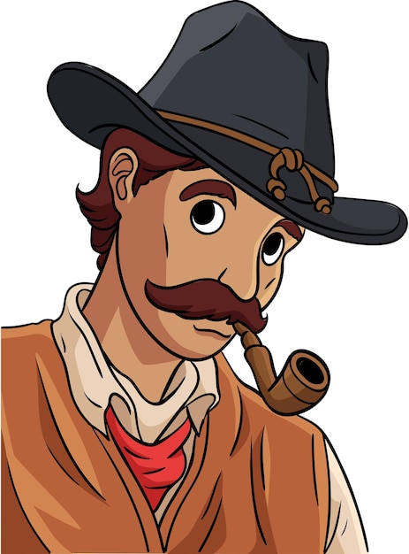 Cowboy with a Tobacco Pipe Cartoon Colored Clipart