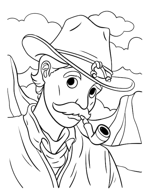 Cowboy with a Tobacco Pipe Coloring Page for Kids