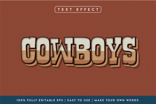 Cowboys 3D style text effect in brown color scheme