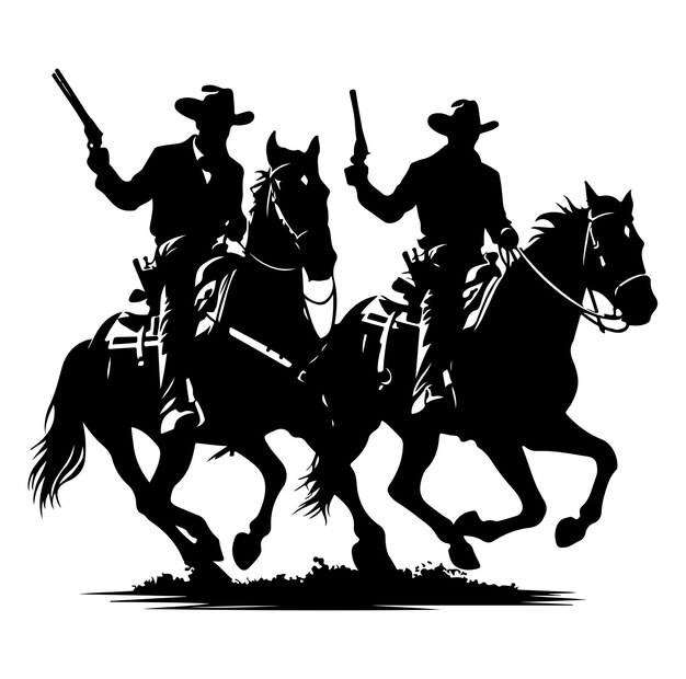 Vector cowboys on horse silhouette vector illustration