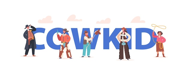 Cowkid Concept Cowboy Kids In Traditional Wild West Costumes And Hats Boys And Girls Characters Western Personages