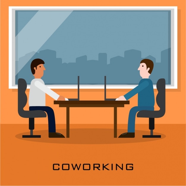 Coworking background with two businessmen