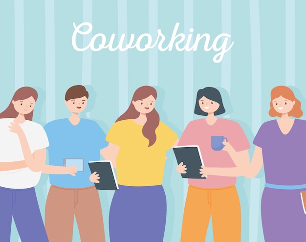 Coworking, business partners characters meeting, group people.