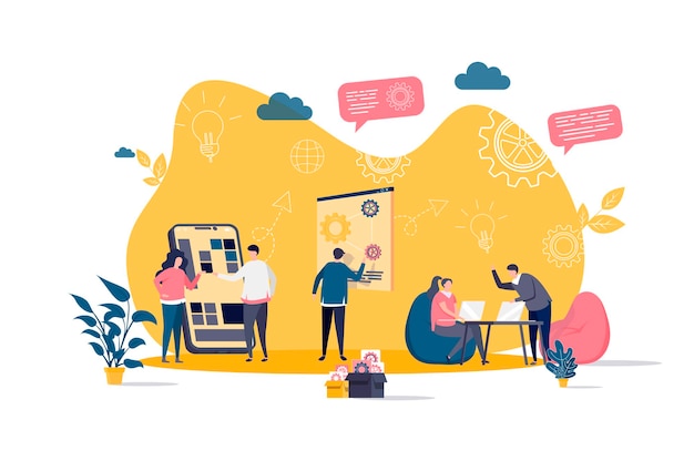 Coworking flat concept with people characters  illustration