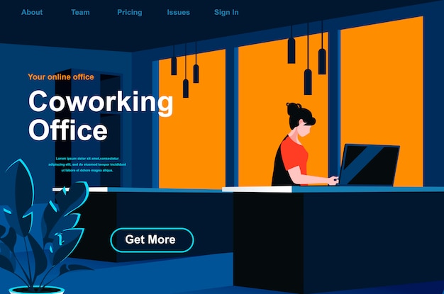 Coworking office isometric landing page.