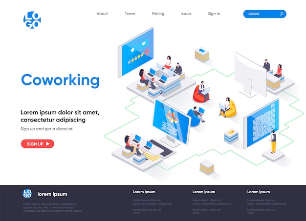 Coworking space isometric landing page template