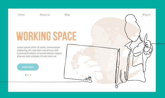 Coworking Space Landing Page Cartoon Template. Freelancers Team Working Online on Laptop