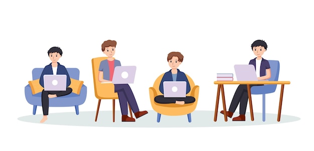 coworking space or remotely at home vector illustration