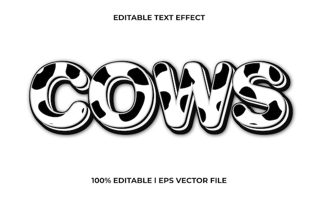 cows 3d text effect with trendy theme. polka dot text lettering typography font style