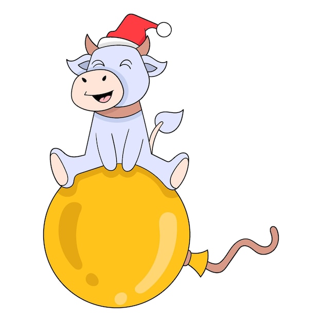 Cows celebrating christmas party riding balloons doodle icon image kawaii