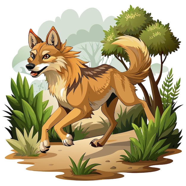 Coydog dog harsh runs forest vector