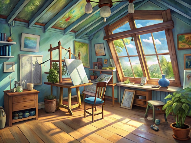 Cozy Artists Studio with Sunlight