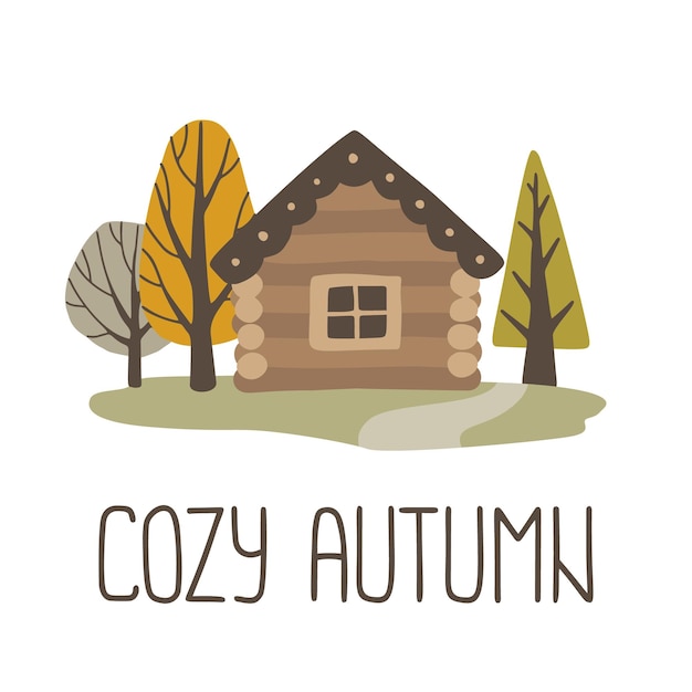 Cozy autumn hut in forest.