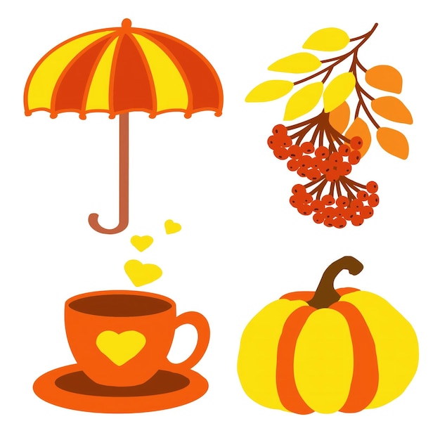 Vector a cozy autumn illustration featuring an umbrella a steaming cup of coffee