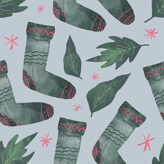 cozy autumn pattern winter socks watercolor illustration