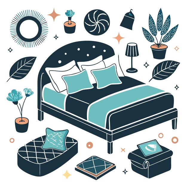 Vector a cozy bedroom scene with plants and decorative elements