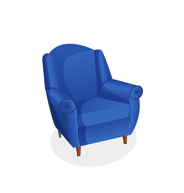 Cozy blue armchair on an isolated white background