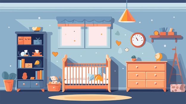 Cozy Boys Baby Room Interior with Cot Lamp Background