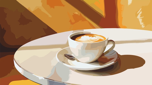 Vector cozy cafe scene with hot coffee cup on table vector illustration