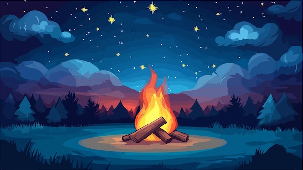 Cozy Campfire Crackling under Starry Night