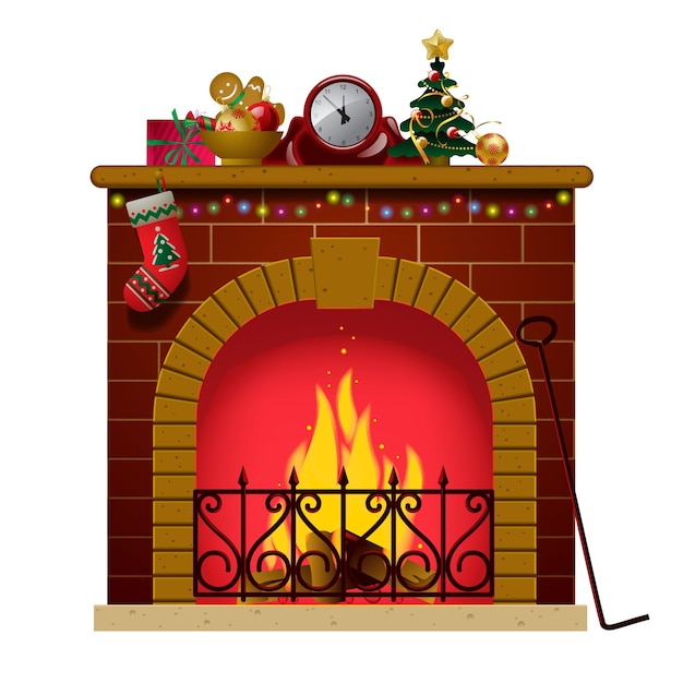 Cozy Christmas fireplace with stocking and decoration