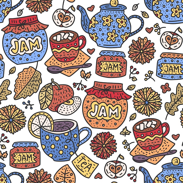 Cozy fall vector illustration Autumn doodle detailed illustration