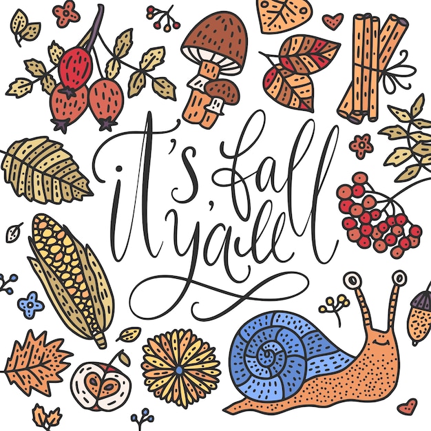 Cozy fall vector illustration Autumn vector lettering card