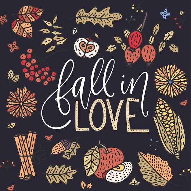 Cozy fall vector illustration Autumn vector lettering card